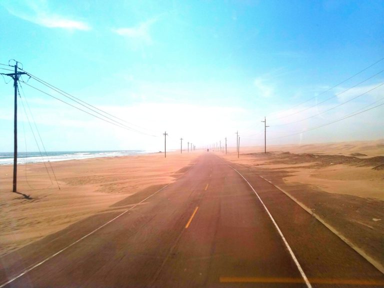 A desert road on the Atlantic Coast of Peru.